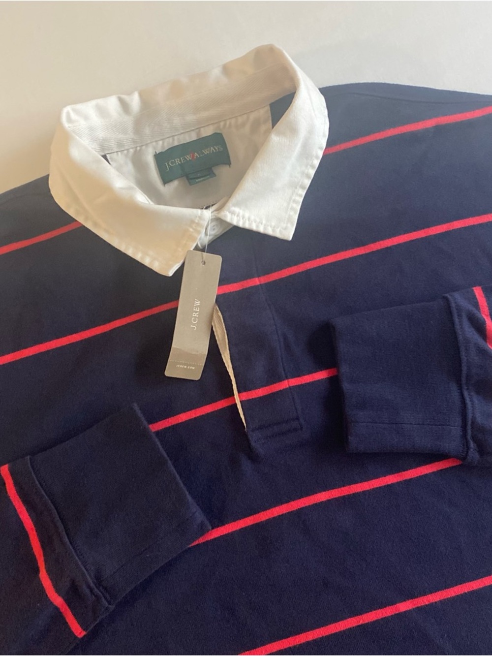 J CREW Oarsman Rugby Shirt Men L Elbow Patch Church Beach Cali Vacation Polo